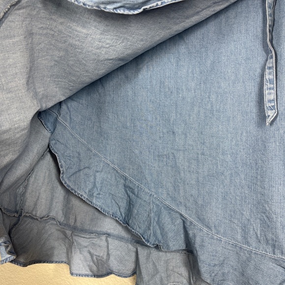 J.Crew Mercantile Skirt Chambray Ruffle Wrap Mini Denim Jean Blue Summer Large - Picture 7 of 8